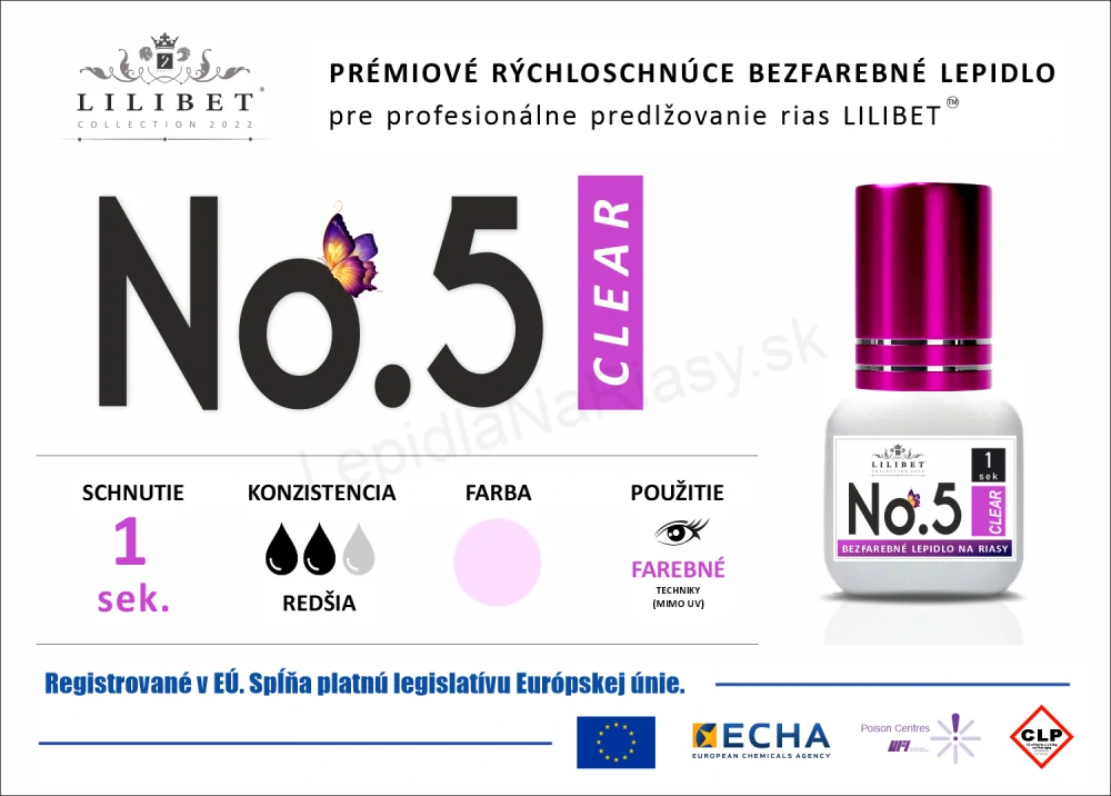 Lilibet No.5 - prémiové transparentné / číre lepidlo na predlžovanie rias