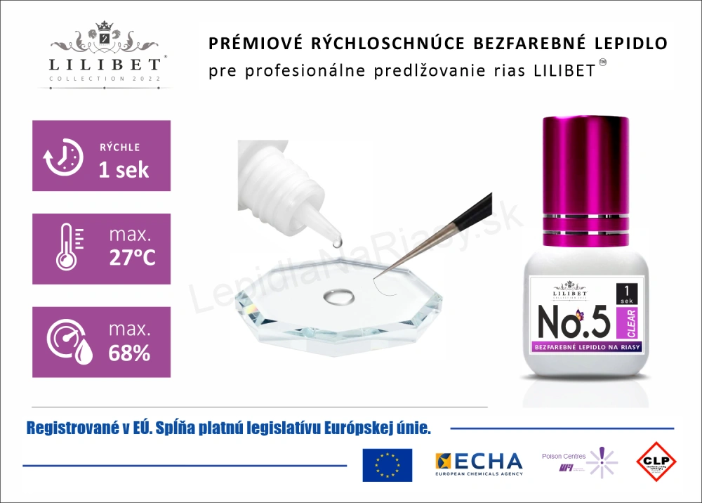 Lilibet No.5 - prémiové transparentné / číre lepidlo na predlžovanie rias
